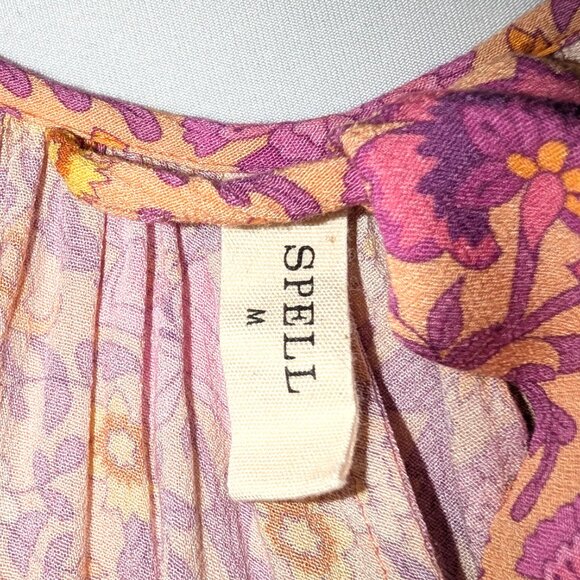 Spell | Village Strappy Maxi Dress in Sunrise Pink & Orange | Size Medium - Picture 8 of 15